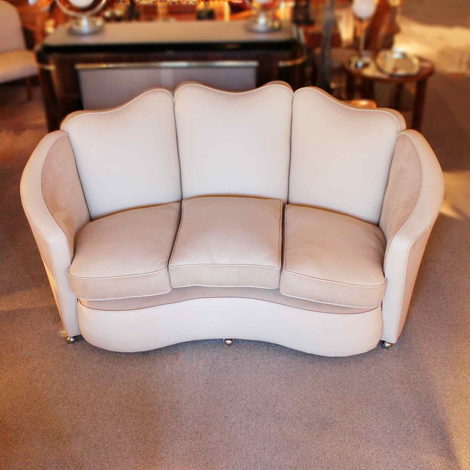 Art Deco Maurice Adams sofa with curved sides