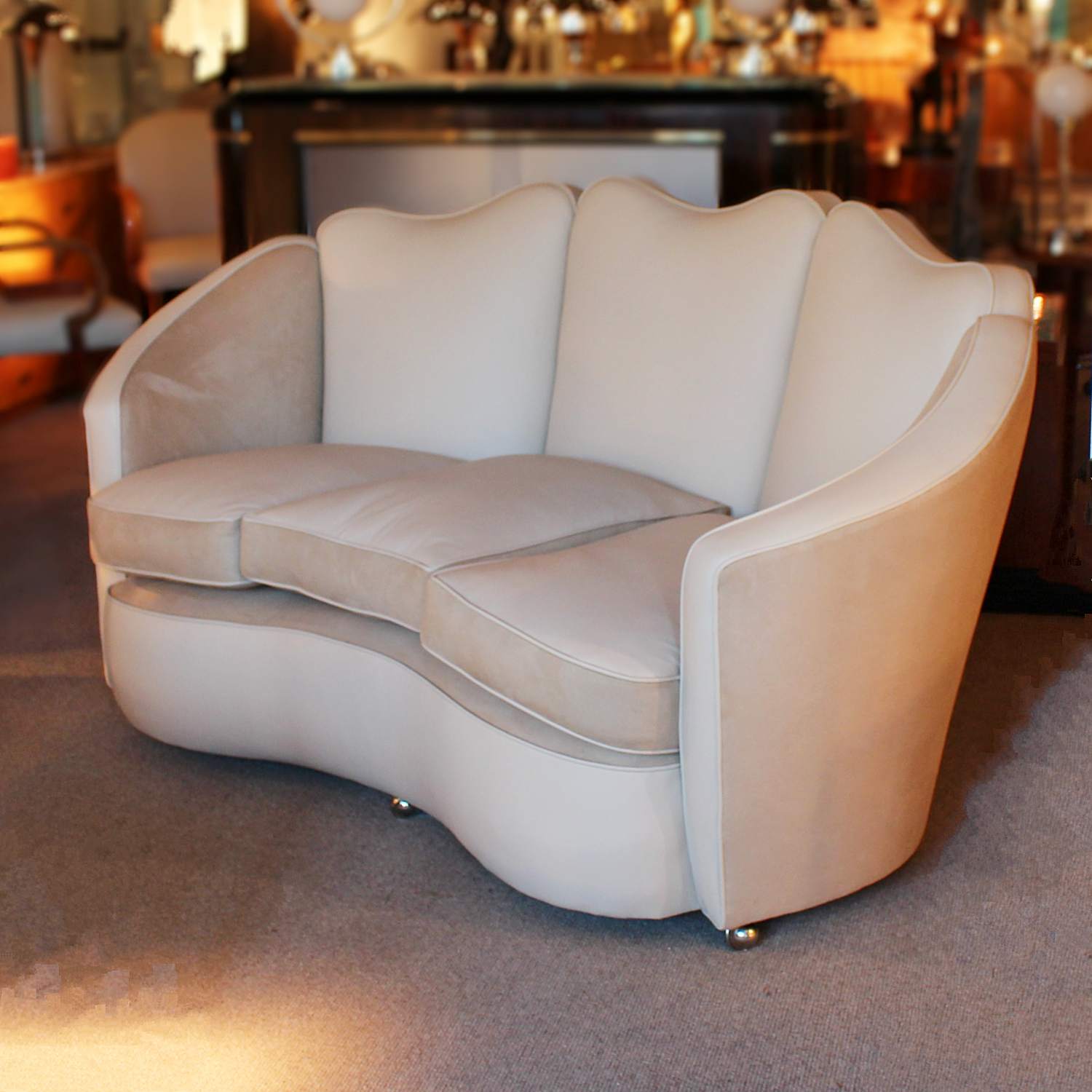 Art Deco Maurice Adams sofa with curved sides