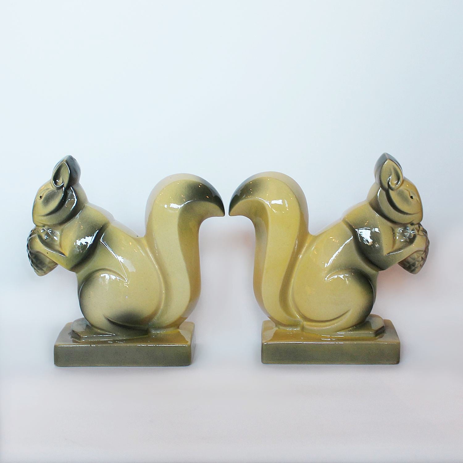 Art Deco ceramic squirrel bookends