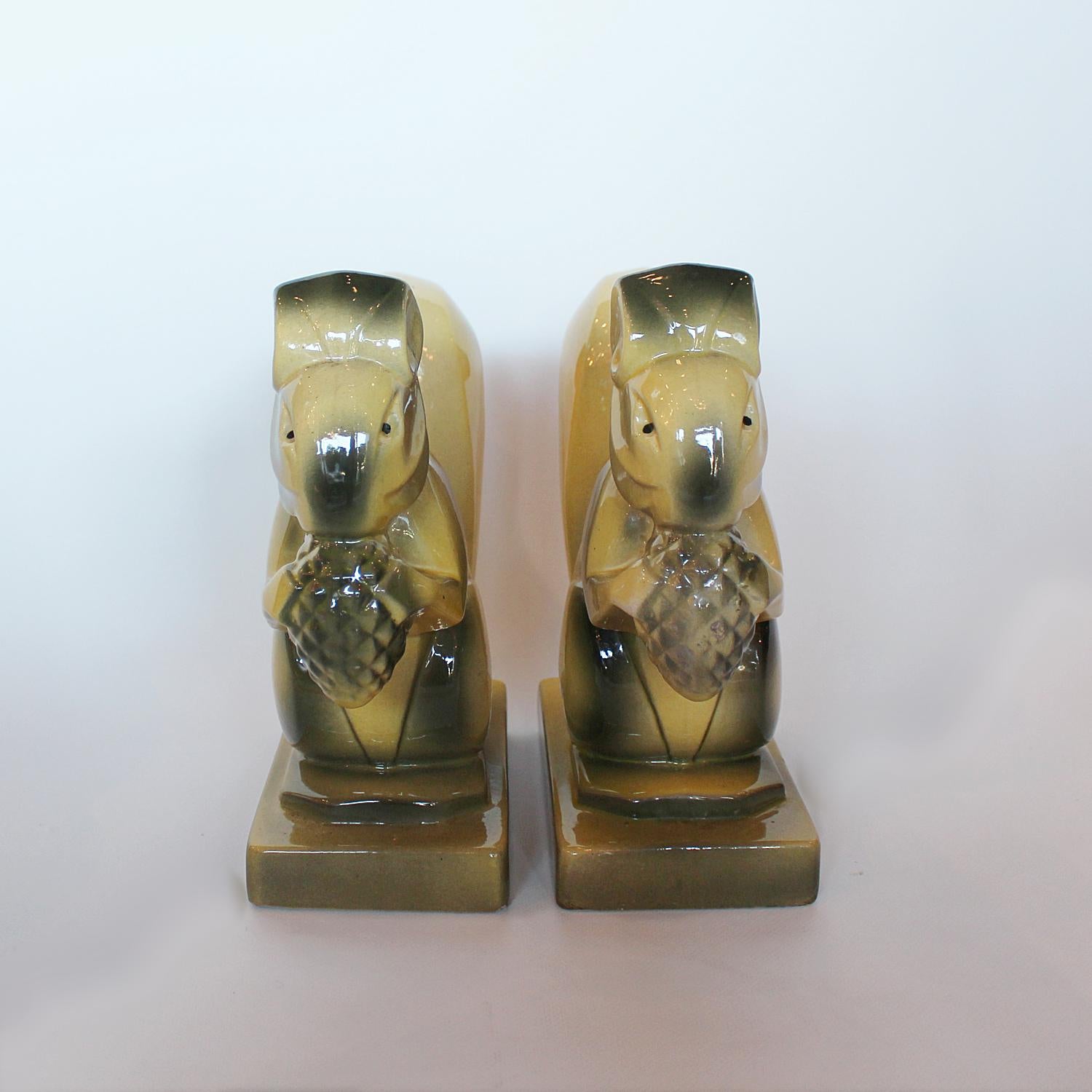Art Deco ceramic squirrel bookends