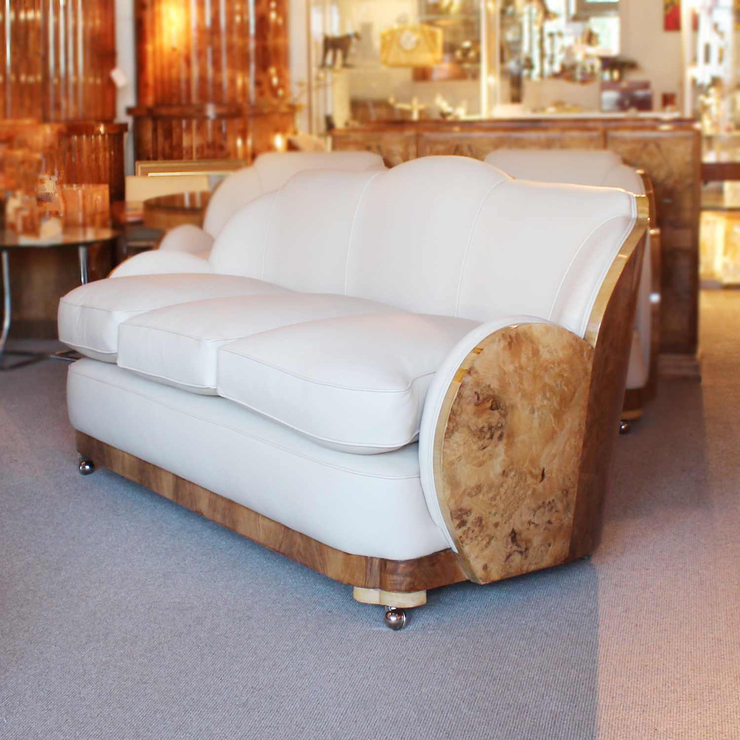 Epstein Art Deco three piece cloud suite with walnut wraps at Jeroen Markies