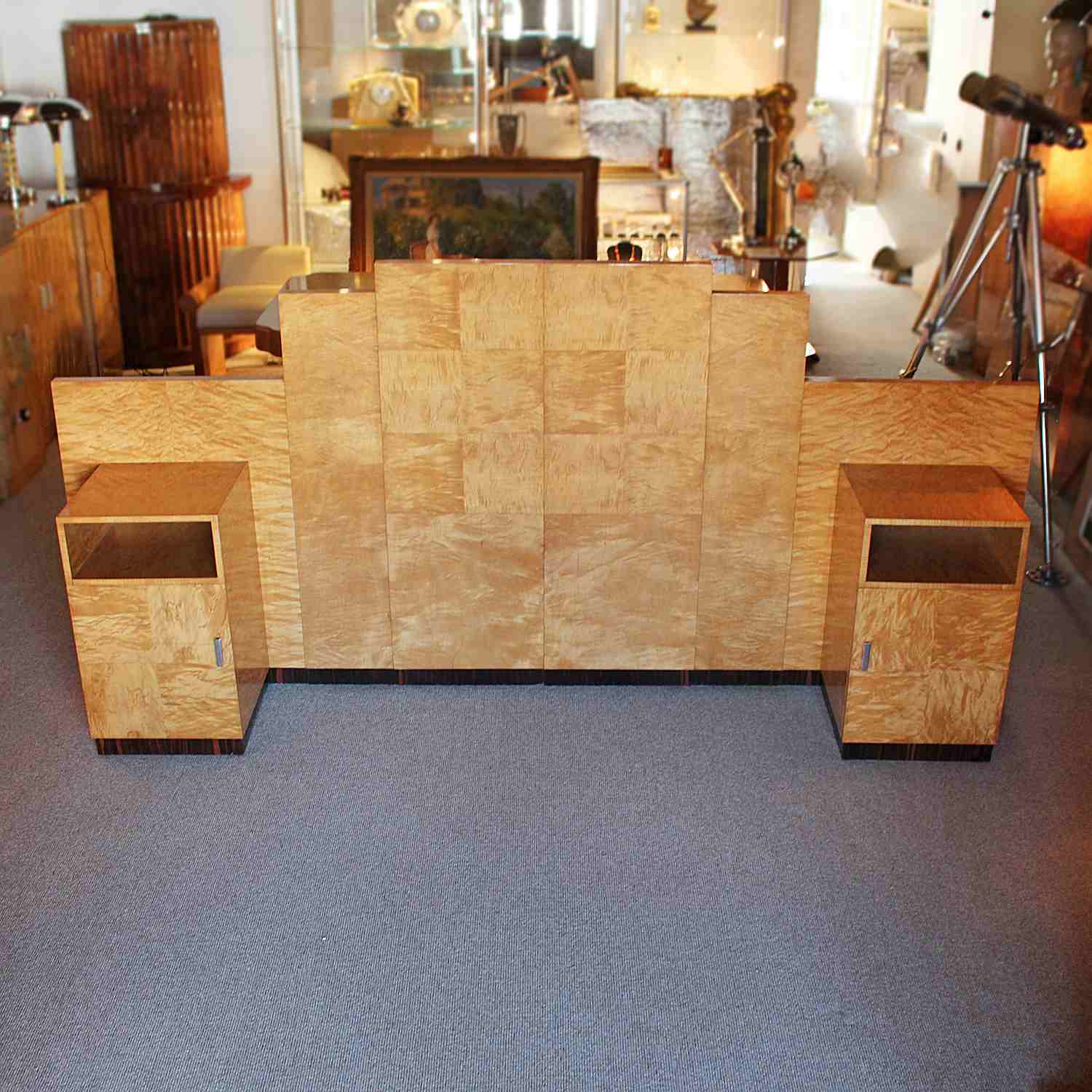 Art Deco bed head for king size bed with integral cabinets at Jeroen Markies