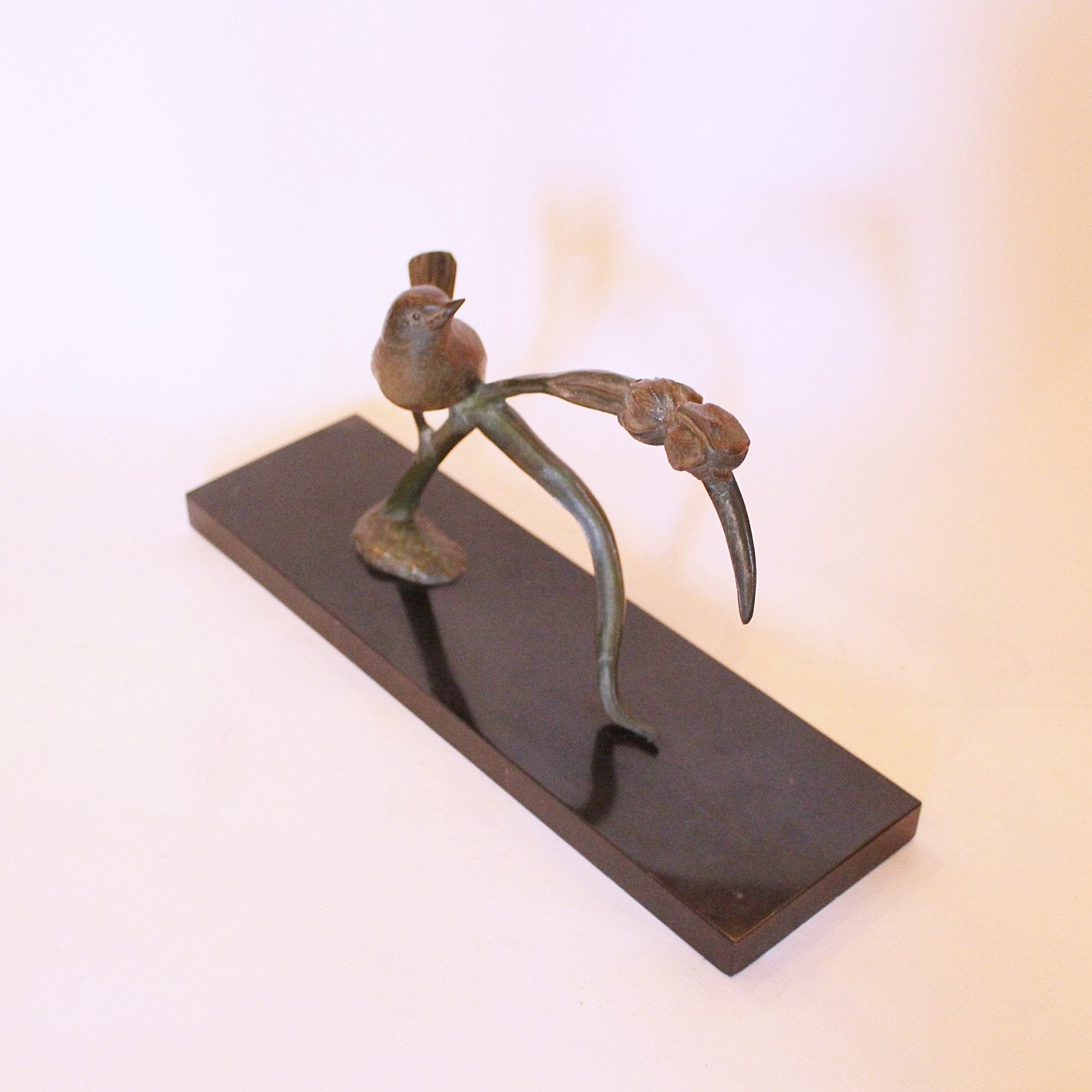 Irene Rochard Art Deco bronze bird perched on a tulip at Jeroen Markies