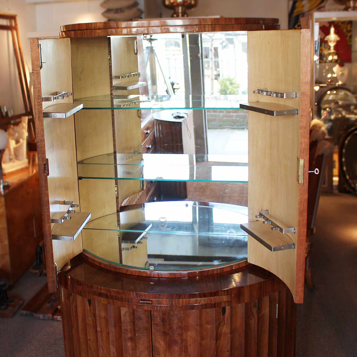 Art Deco demi-lune cocktail cabinet in walnut circa 1930