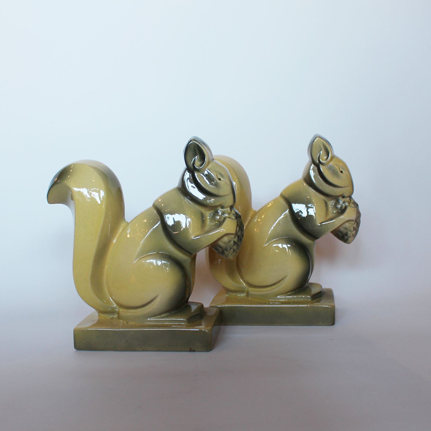 Art Deco ceramic squirrel bookends