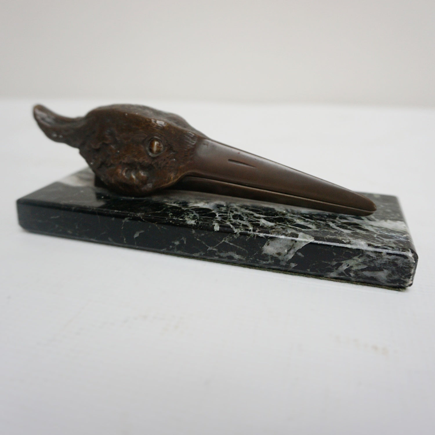 1930 Bronze Bird Stork Marble Base Letter Holder English Art Deco Jeroen Markies