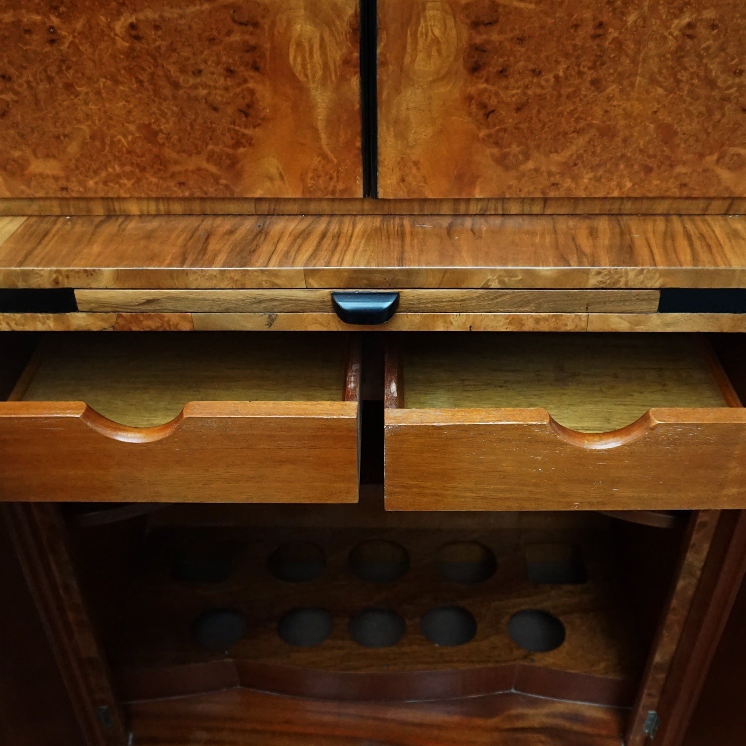 Harry & Lou Epstein Burr Walnut Cocktail Cabinet-Vintage Art Deco Cocktail Bars - Jeroen Markies Art Deco