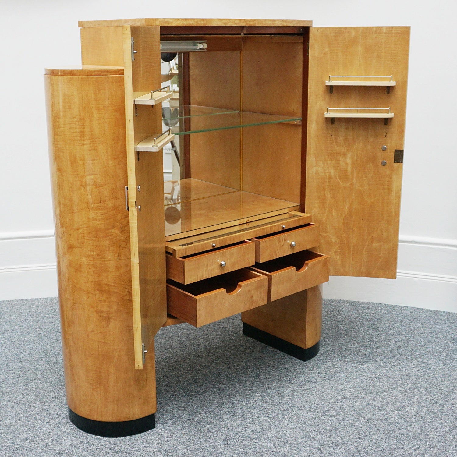 Art Deco Cocktail Cabinet by Hille Satin Birch English Circa 1930 - Jeroen Markies Art Deco