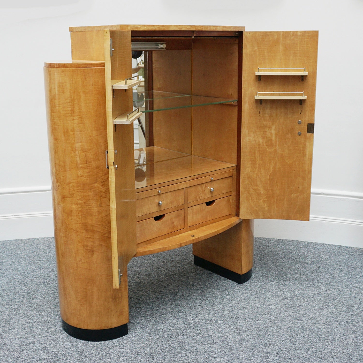 Art Deco Cocktail Cabinet by Hille Satin Birch English Circa 1930 - Jeroen Markies Art Deco