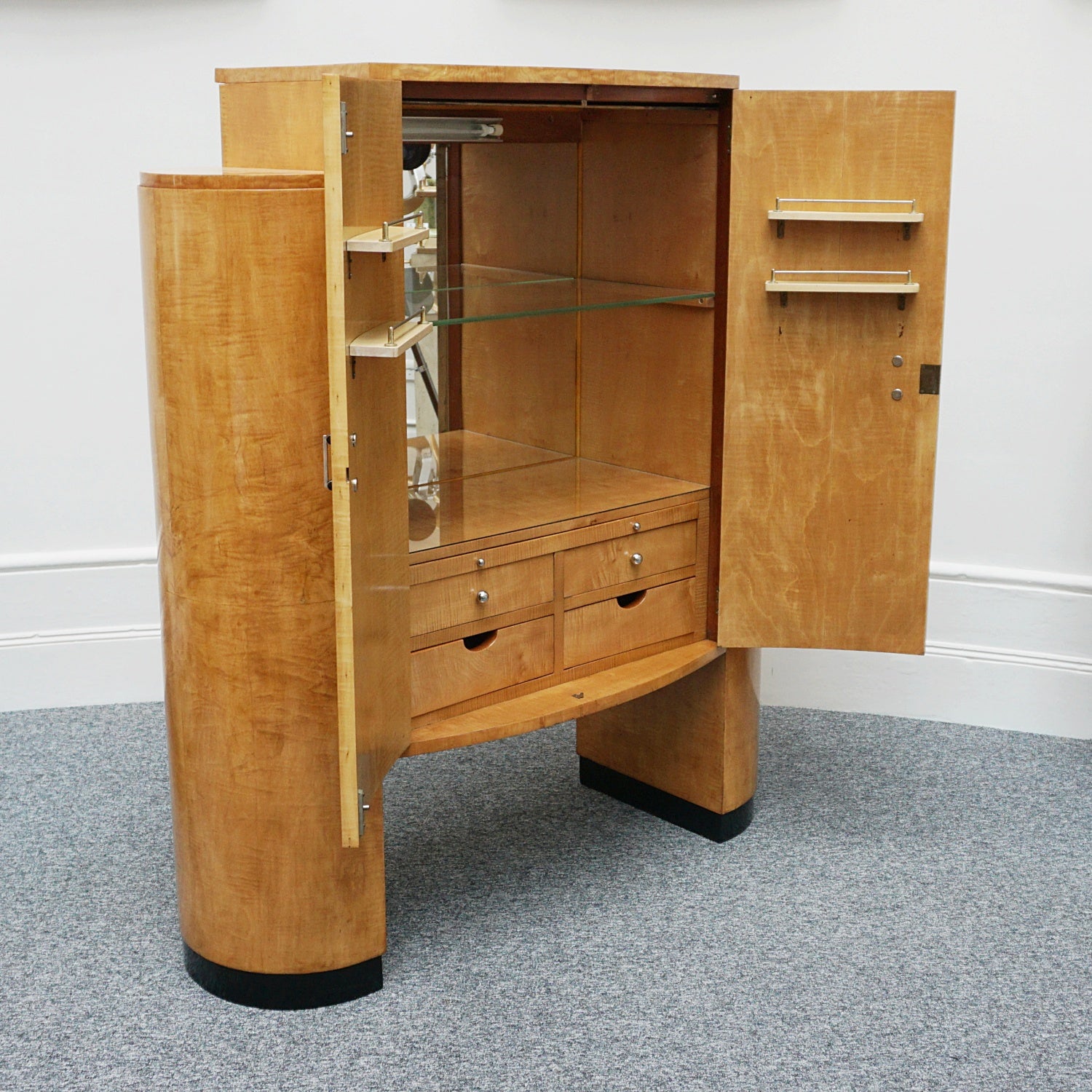 Art Deco Cocktail Cabinet by Hille Satin Birch English Circa 1930 - Jeroen Markies Art Deco
