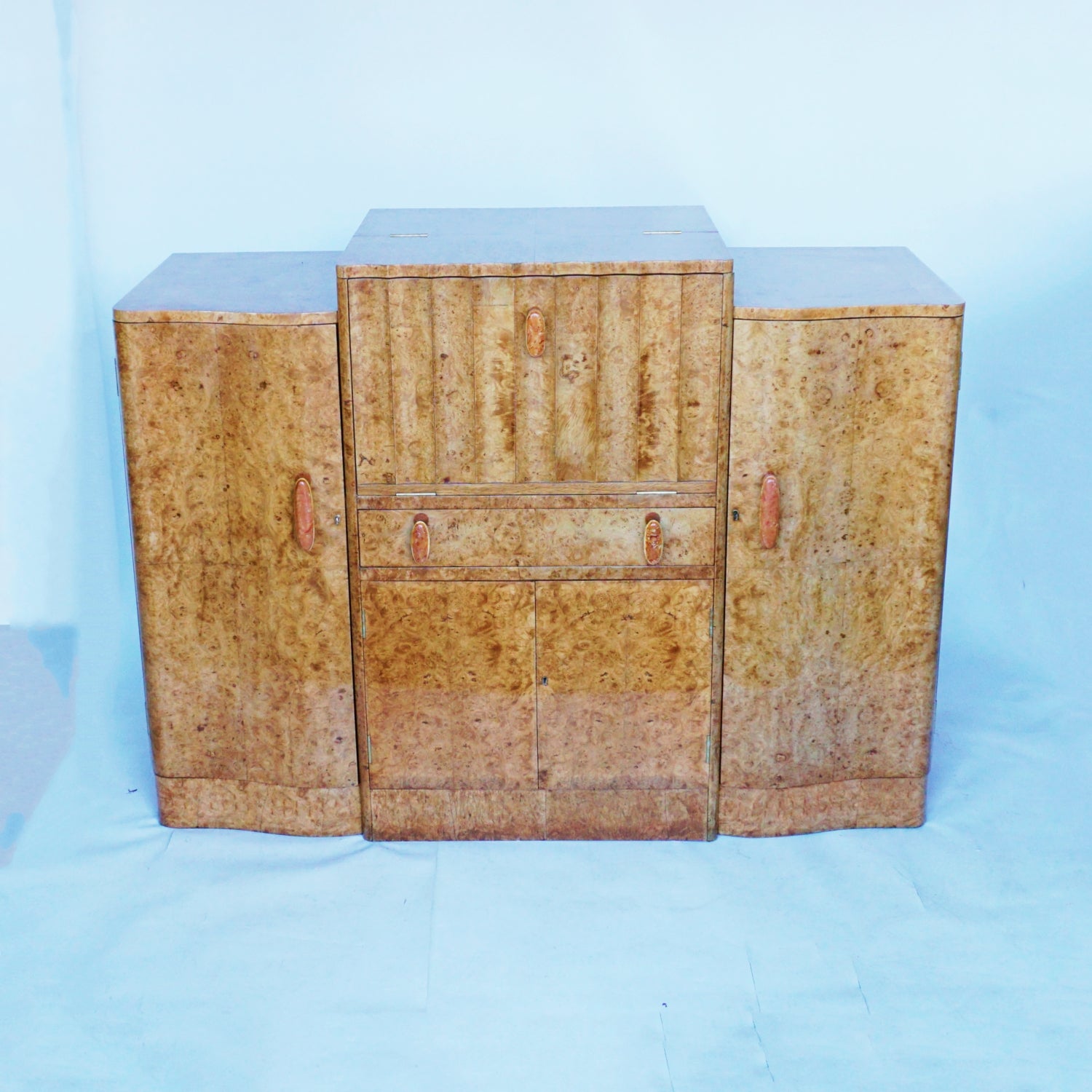 Art Deco Cocktail Sideboard by Harry & Lou Epstein, Burr Walnut Veneered throughout. Jeroen Markies Art Deco