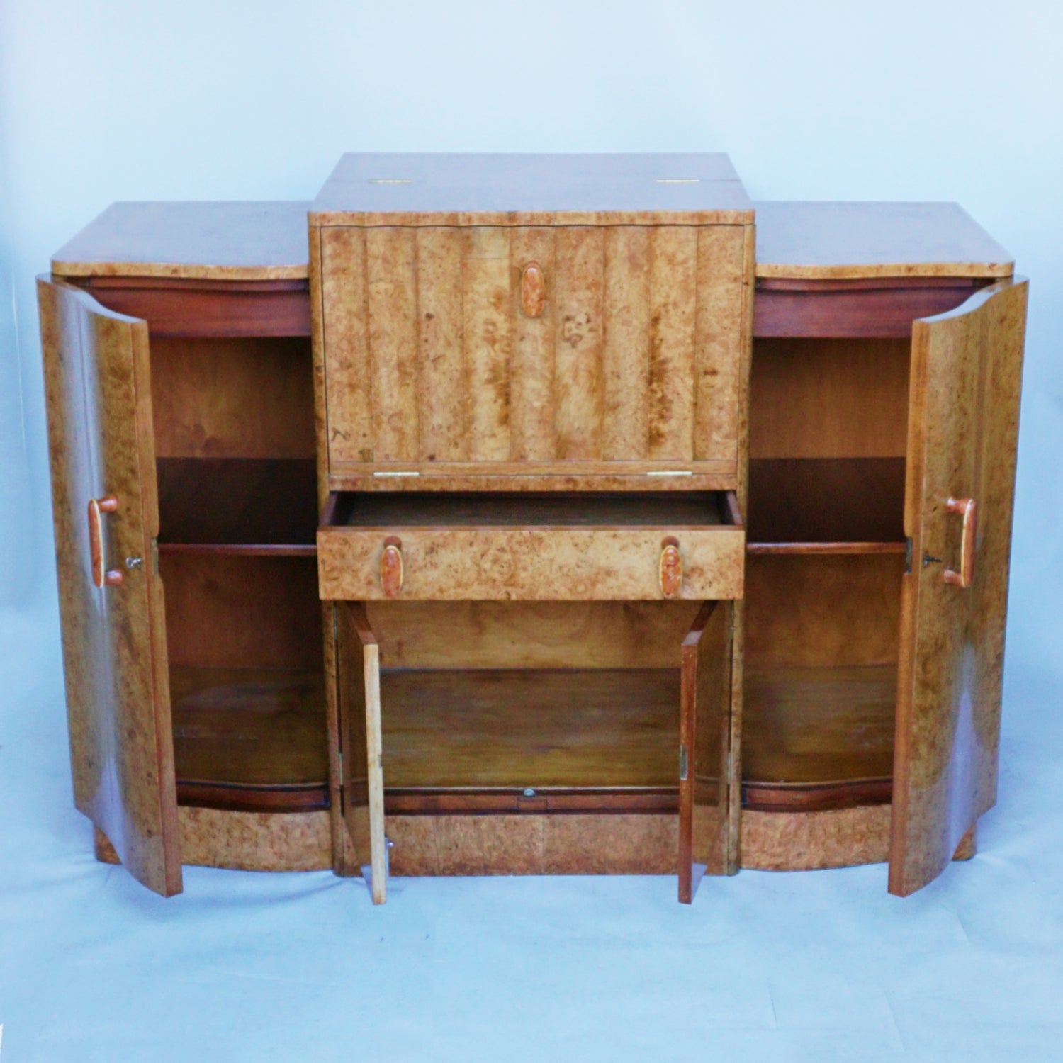 Art Deco Cocktail Sideboard by Harry & Lou Epstein, Burr Walnut Veneered throughout. Jeroen Markies Art Deco