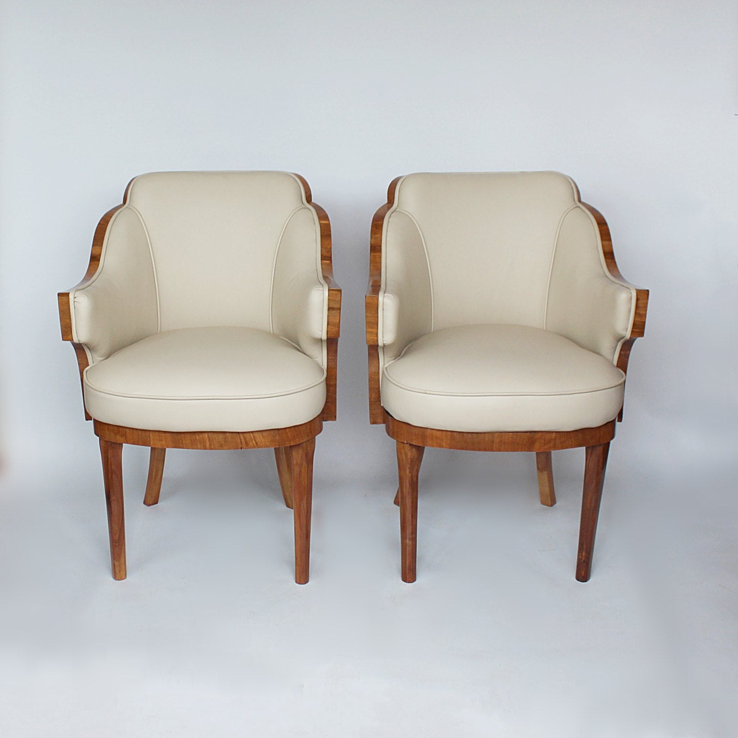 Epstein Art Deco walnut and leather armchairs circa 1930