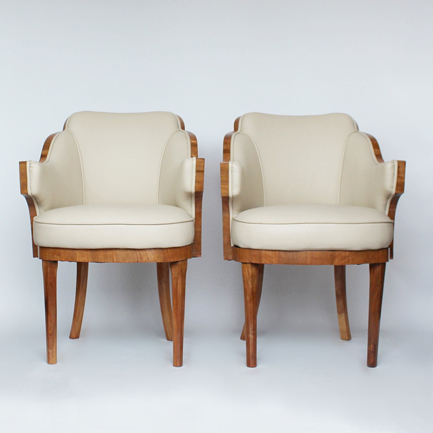 Epstein Art Deco walnut and leather armchairs circa 1930