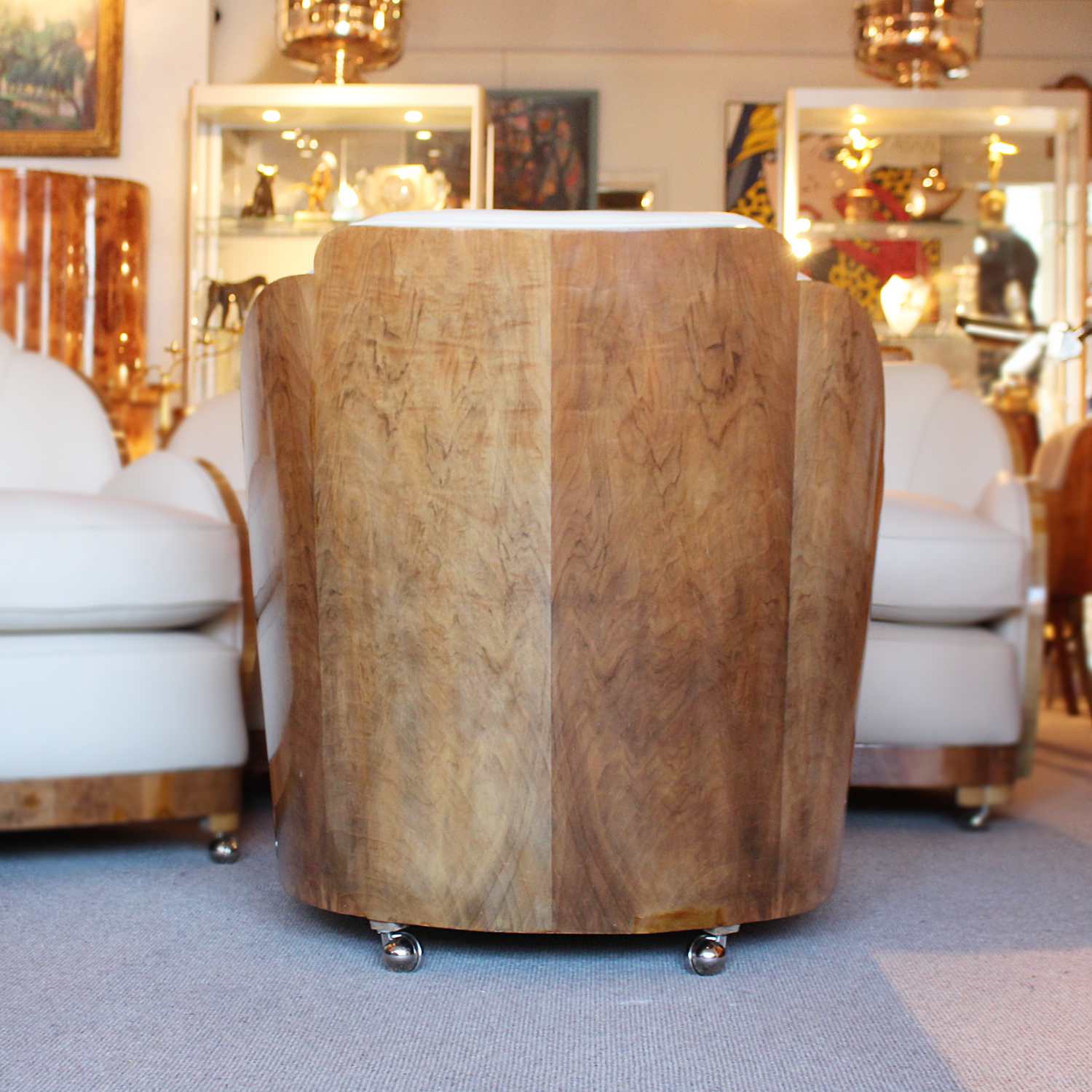 Epstein Art Deco three piece cloud suite with walnut wraps at Jeroen Markies