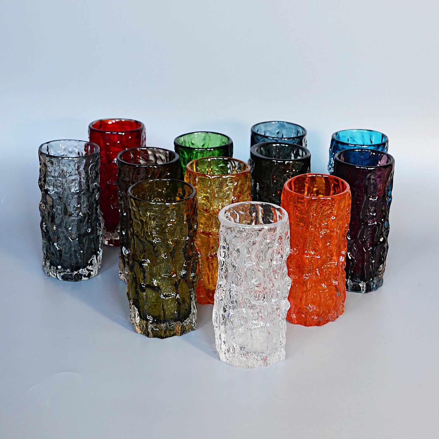 Collection of Twelve Textured 'Cylindrical Bark' Vases