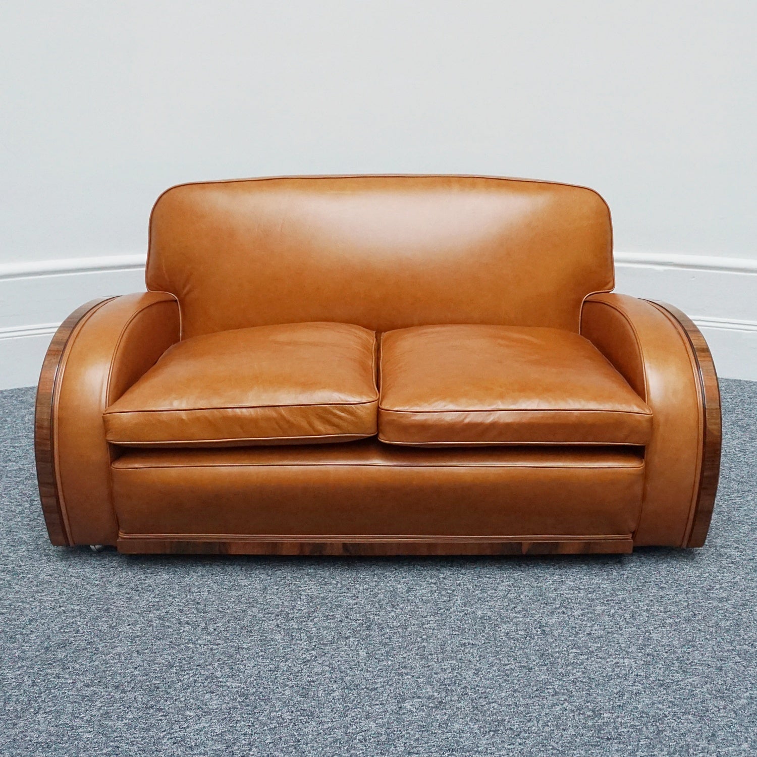 Original Art Deco Three Piece Tank Suite- Brown Leather-Walnut Banding- Jeroen Markies Art Deco