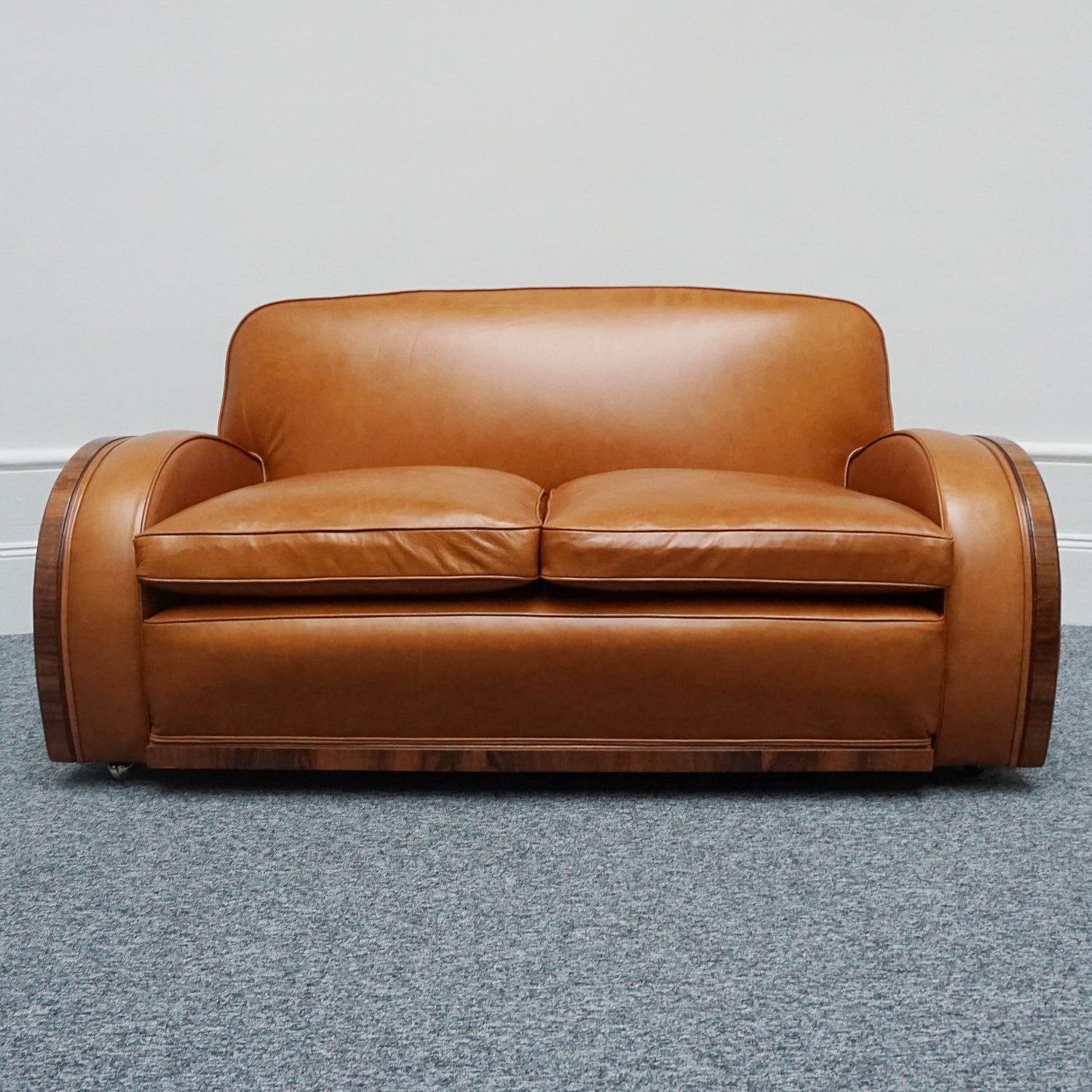 Original Art Deco Three Piece Tank Suite- Brown Leather-Walnut Banding- Jeroen Markies Art Deco