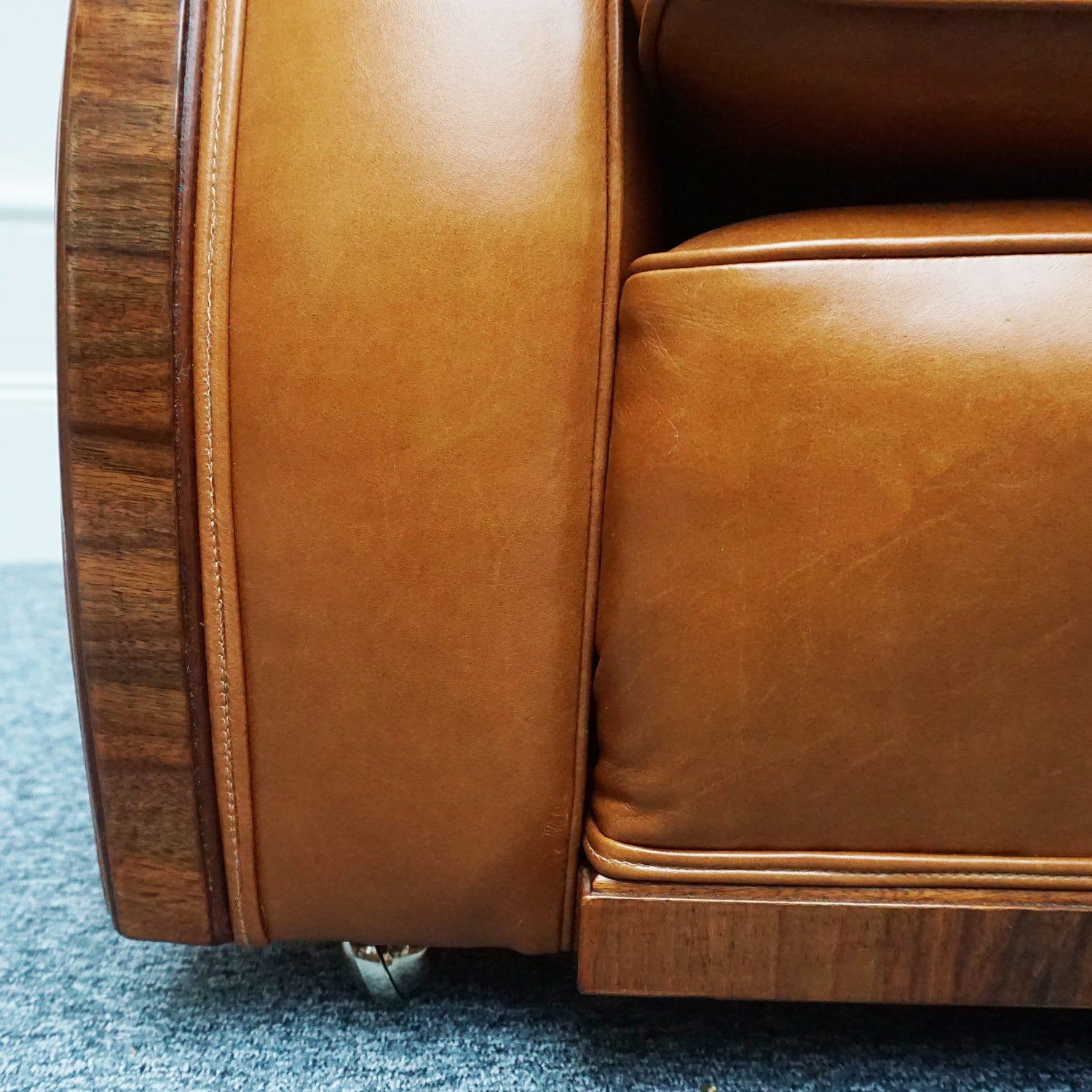 Original Art Deco Three Piece Tank Suite- Brown Leather-Walnut Banding- Jeroen Markies Art Deco