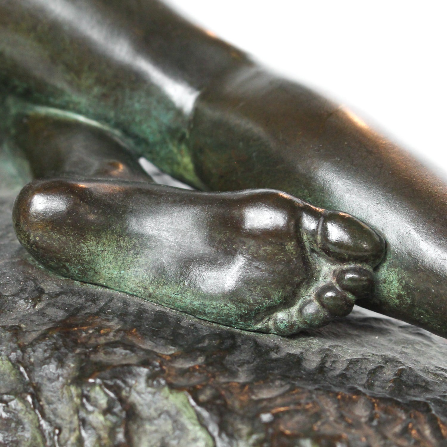 Clytie, a verdigris patinated bronze sculpture by François Louis Virieux (19th and 20thC). Depicts Clytie, the nymph infatuated with Helios, god of the sun. She eventually became a sunflower because, like the flower, she followed her unrequited love with her gaze wherever he went at Jeroen Markies.