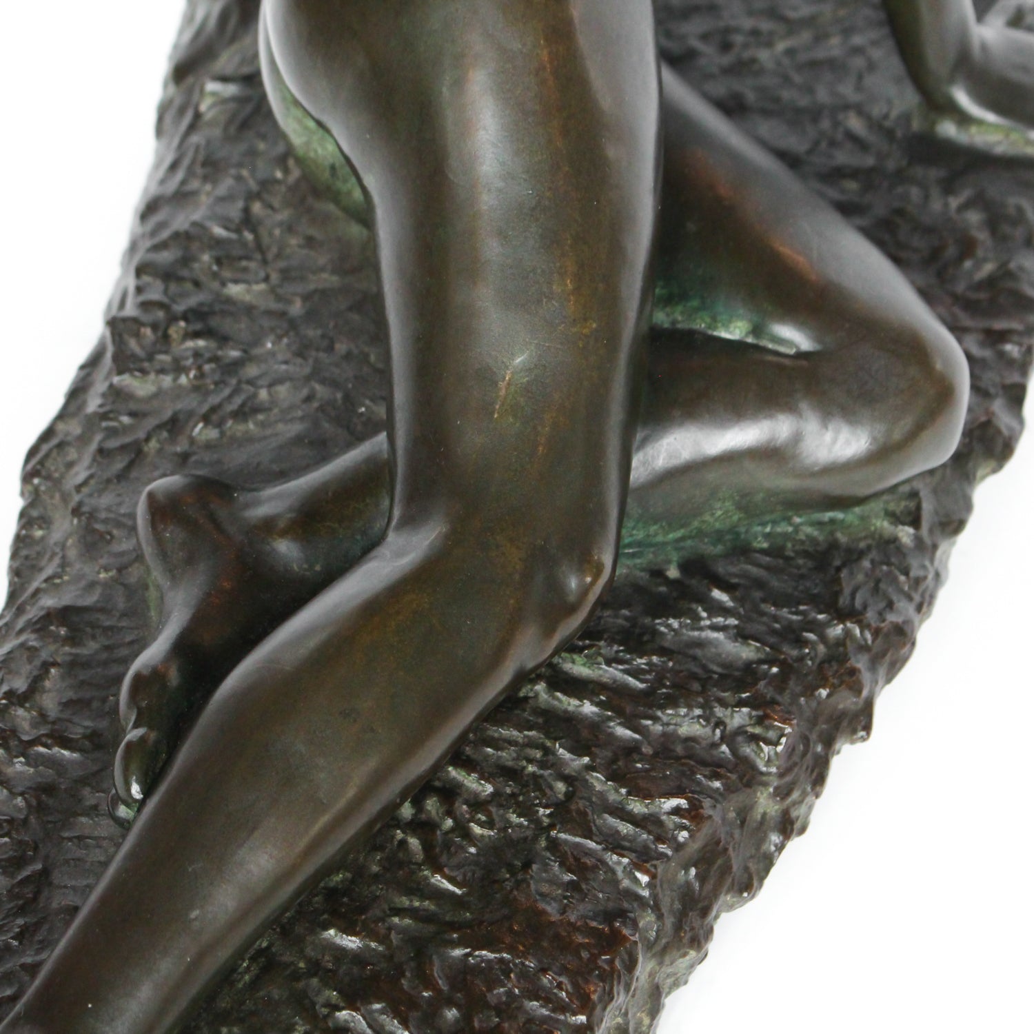 Clytie, a verdigris patinated bronze sculpture by François Louis Virieux (19th and 20thC). Depicts Clytie, the nymph infatuated with Helios, god of the sun. She eventually became a sunflower because, like the flower, she followed her unrequited love with her gaze wherever he went at Jeroen Markies.