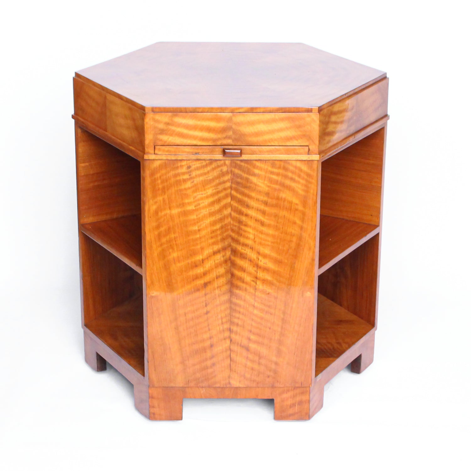 Art Deco, Satin Wood Veneer Hexagonal Library Table.
