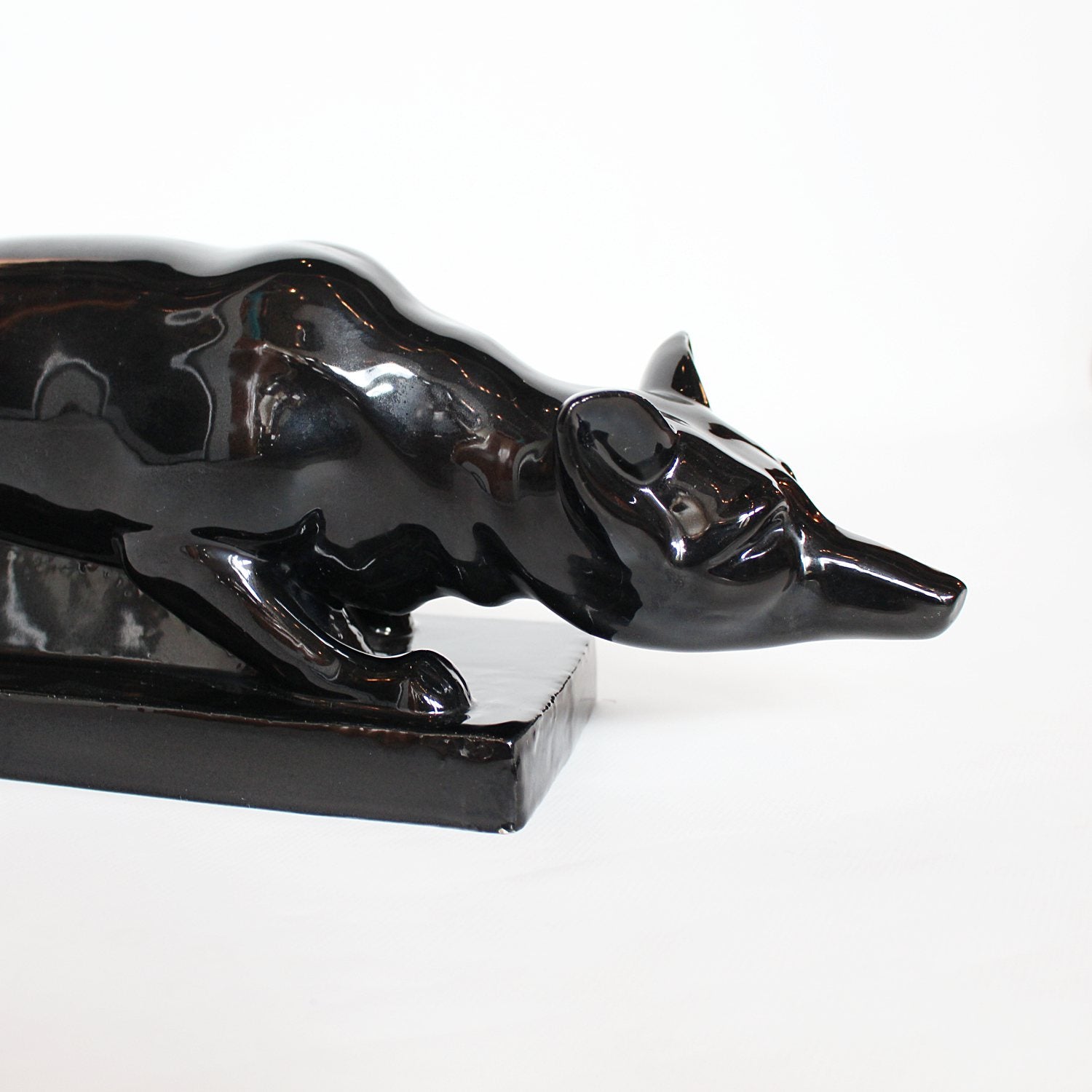 Charles LeManceau Art Deco black glazed ceramic fox at Jeroen Markies