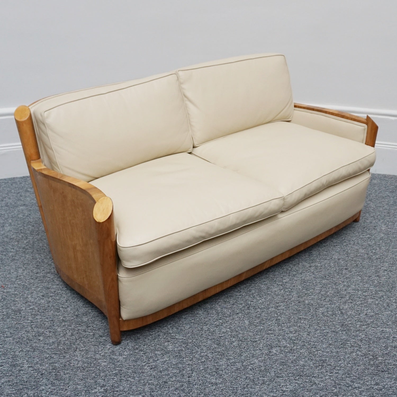 Vintage Art Deco Sofa and Chairs Leather Upholstery and Birdseye Maple - Jeroen Markies Art Deco