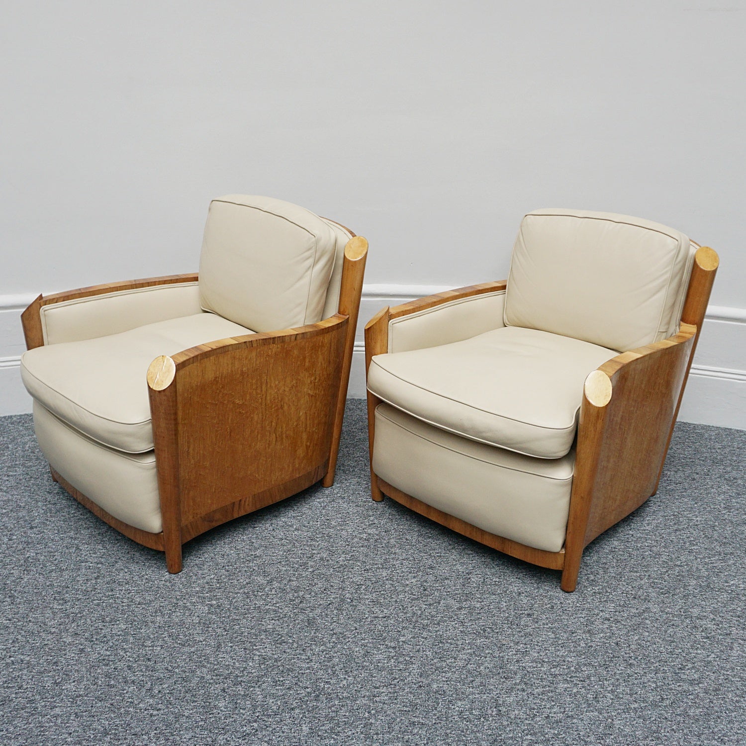 Vintage Art Deco Sofa and Chairs Leather Upholstery and Birdseye Maple - Jeroen Markies Art Deco