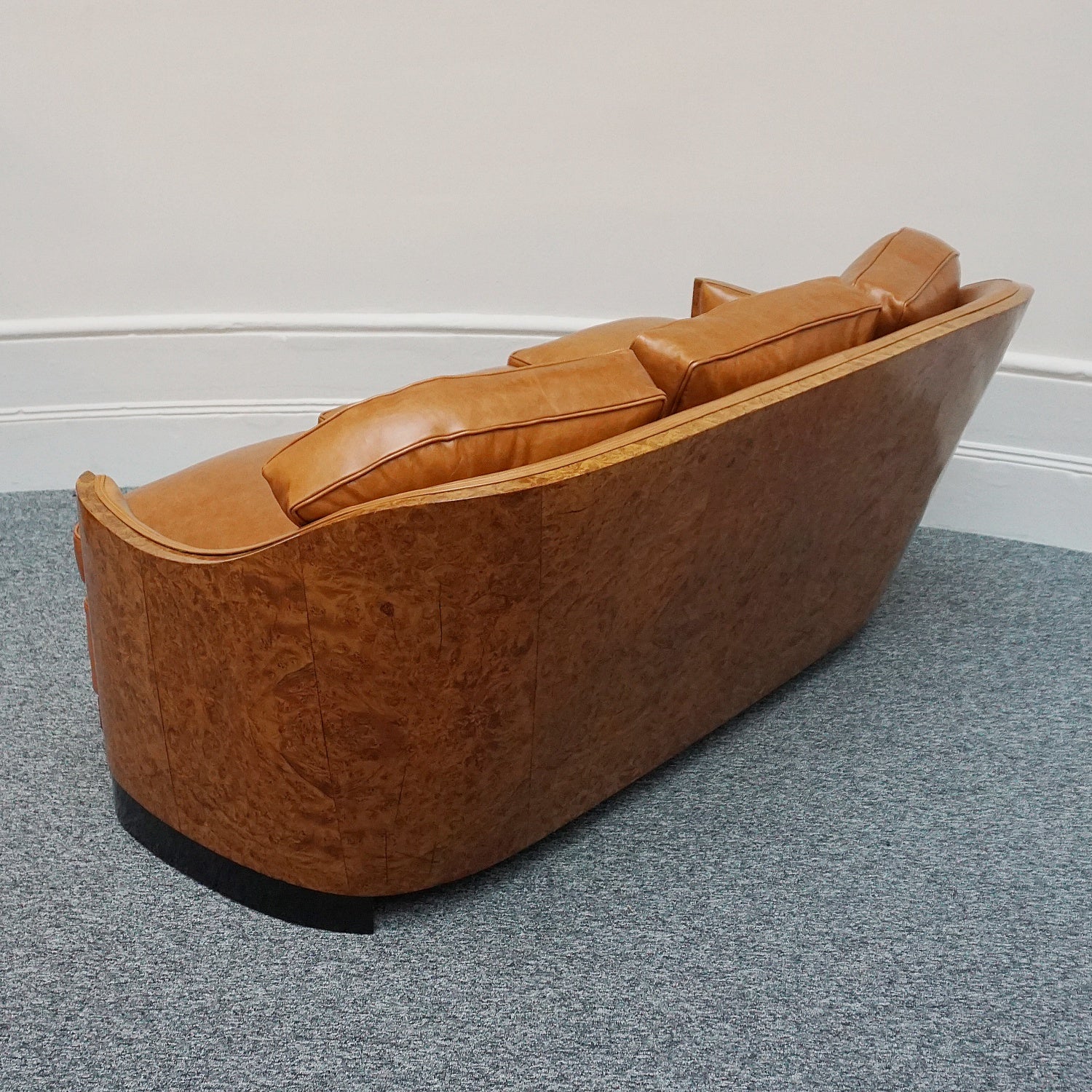 Vintage Art Deco Maurice Adams Club Sofa - Brown Leather and Walnut Sofa - Jeroen Markies Art Deco