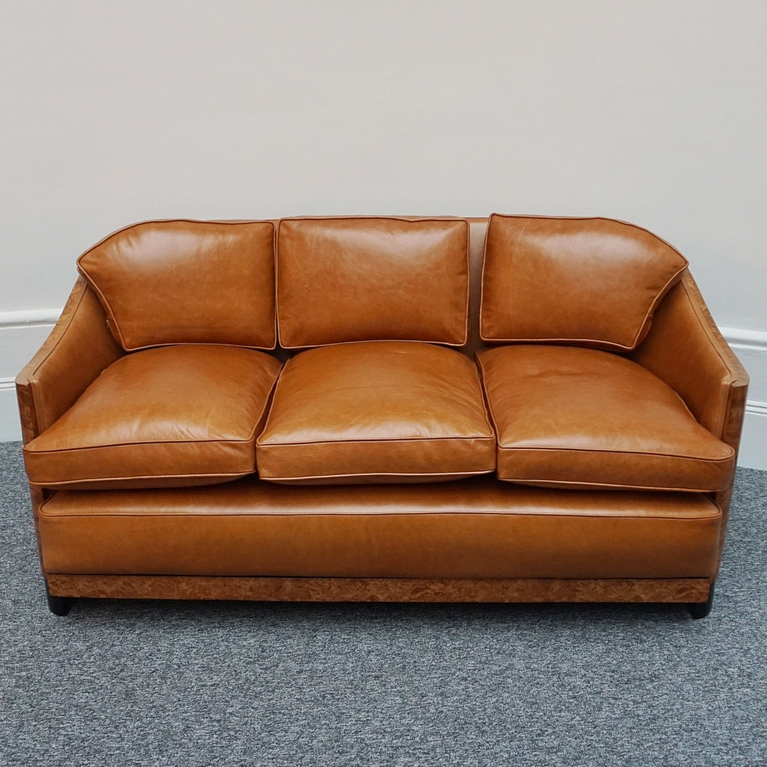 Vintage Art Deco Maurice Adams Club Sofa - Brown Leather and Walnut Sofa - Jeroen Markies Art Deco