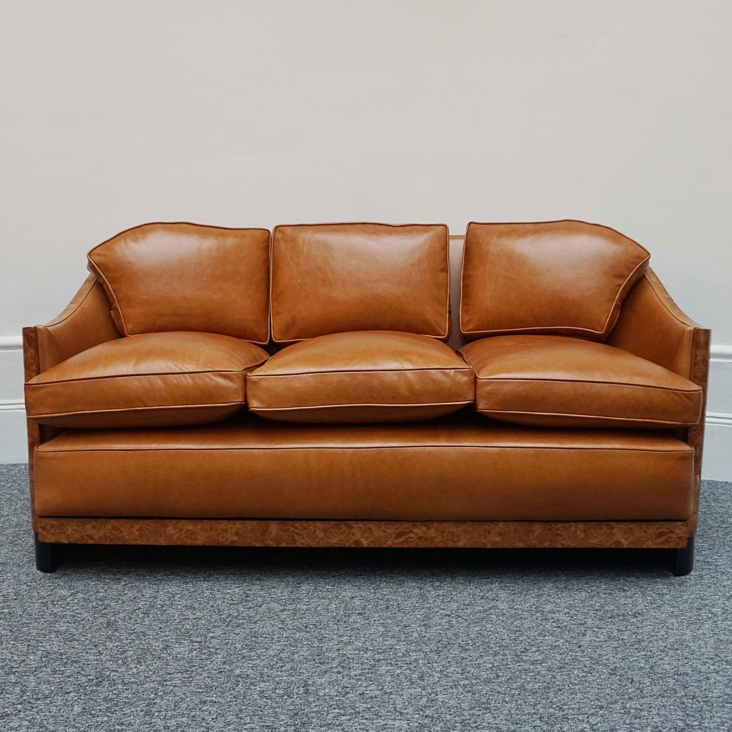 Vintage Art Deco Maurice Adams Club Sofa - Brown Leather and Walnut Sofa - Jeroen Markies Art Deco