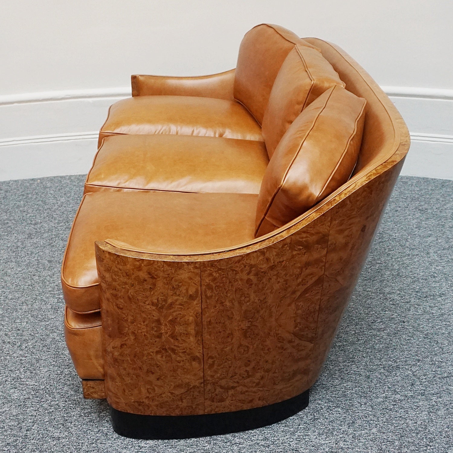 Vintage Art Deco Maurice Adams Club Sofa - Brown Leather and Walnut Sofa - Jeroen Markies Art Deco