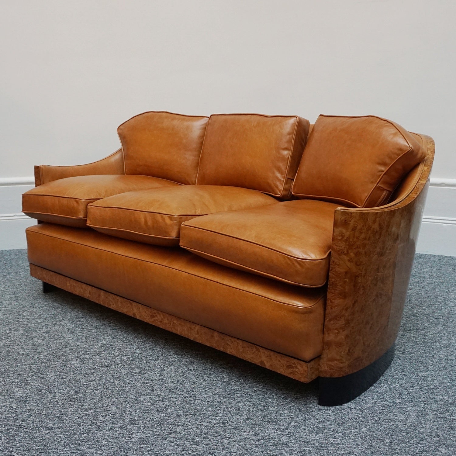 Vintage Art Deco Maurice Adams Club Sofa - Brown Leather and Walnut Sofa - Jeroen Markies Art Deco