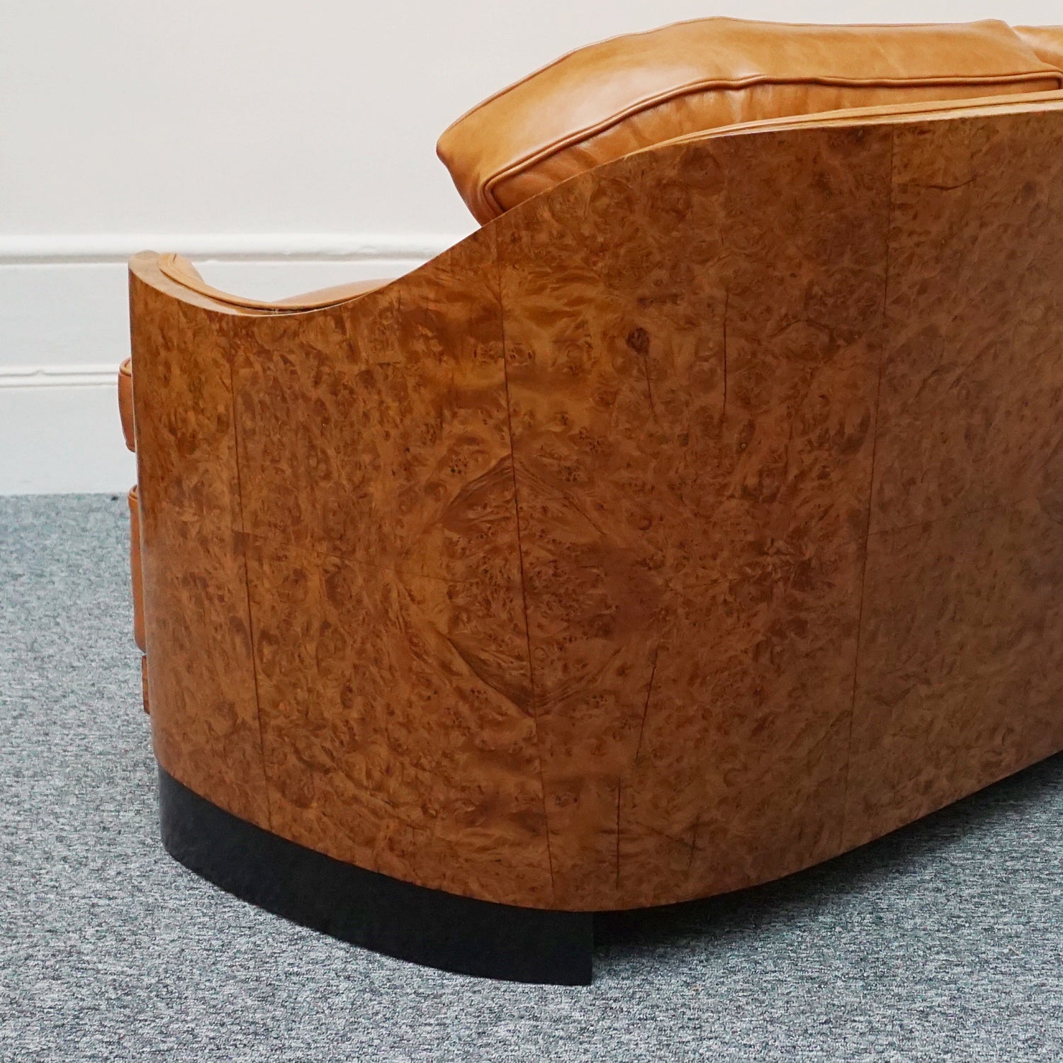 Vintage Art Deco Maurice Adams Club Sofa - Brown Leather and Walnut Sofa - Jeroen Markies Art Deco