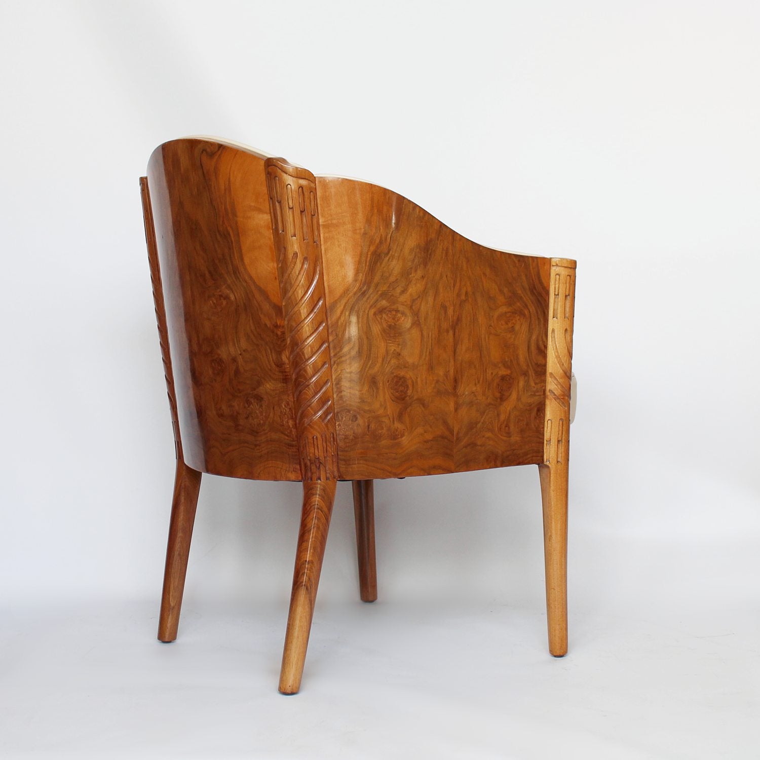 Maurice Adams Art deco armchairs with solid walnut legs circa 1930