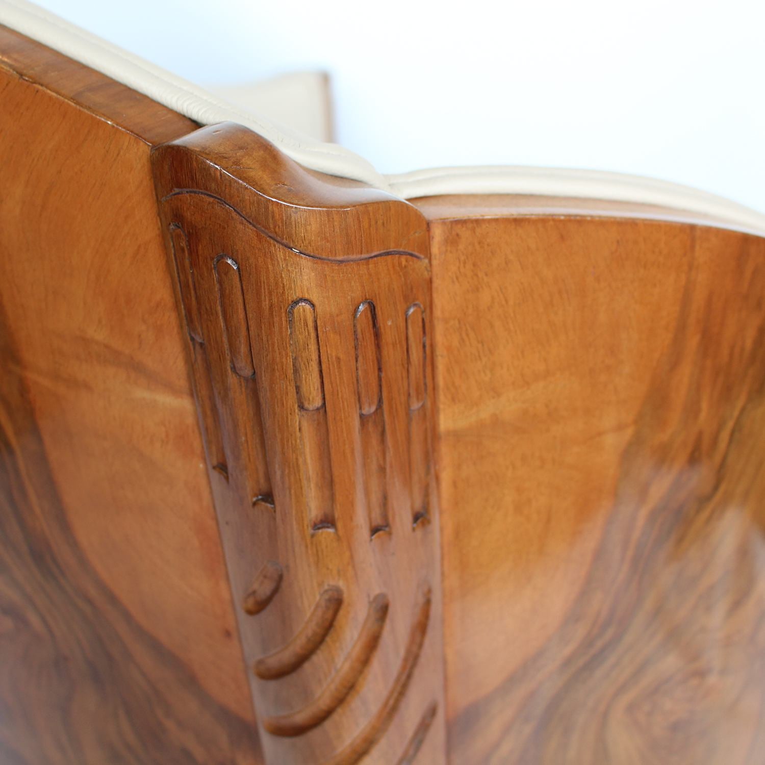 Maurice Adams Art deco armchairs with solid walnut legs circa 1930