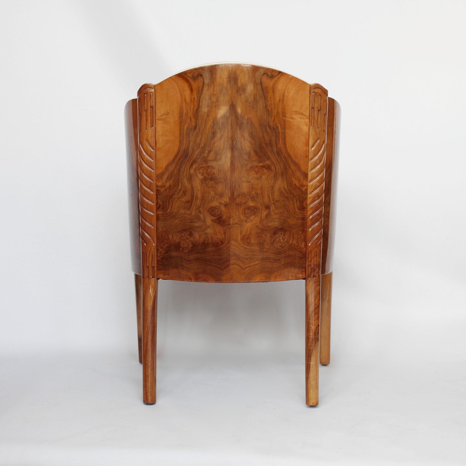 Maurice Adams Art deco armchairs with solid walnut legs circa 1930