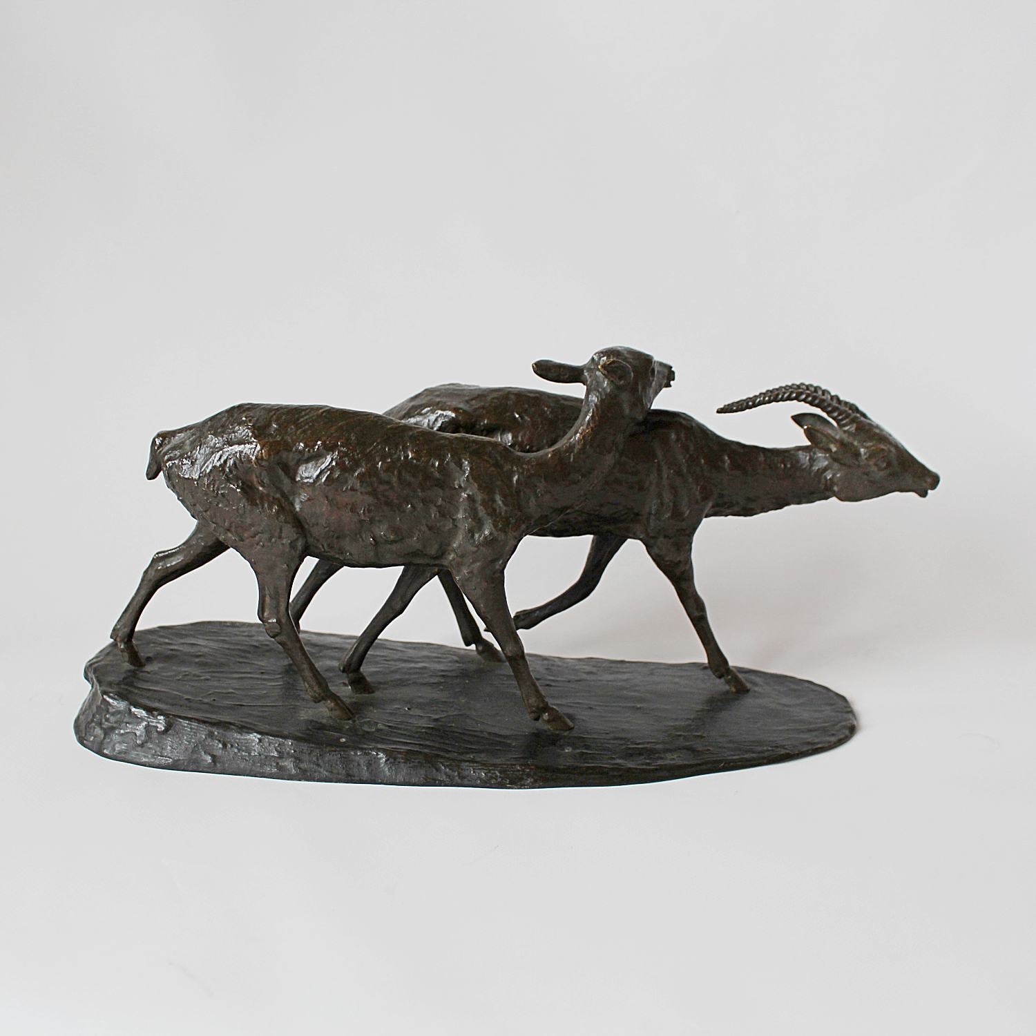 Rochard Art Deco bronze antelope