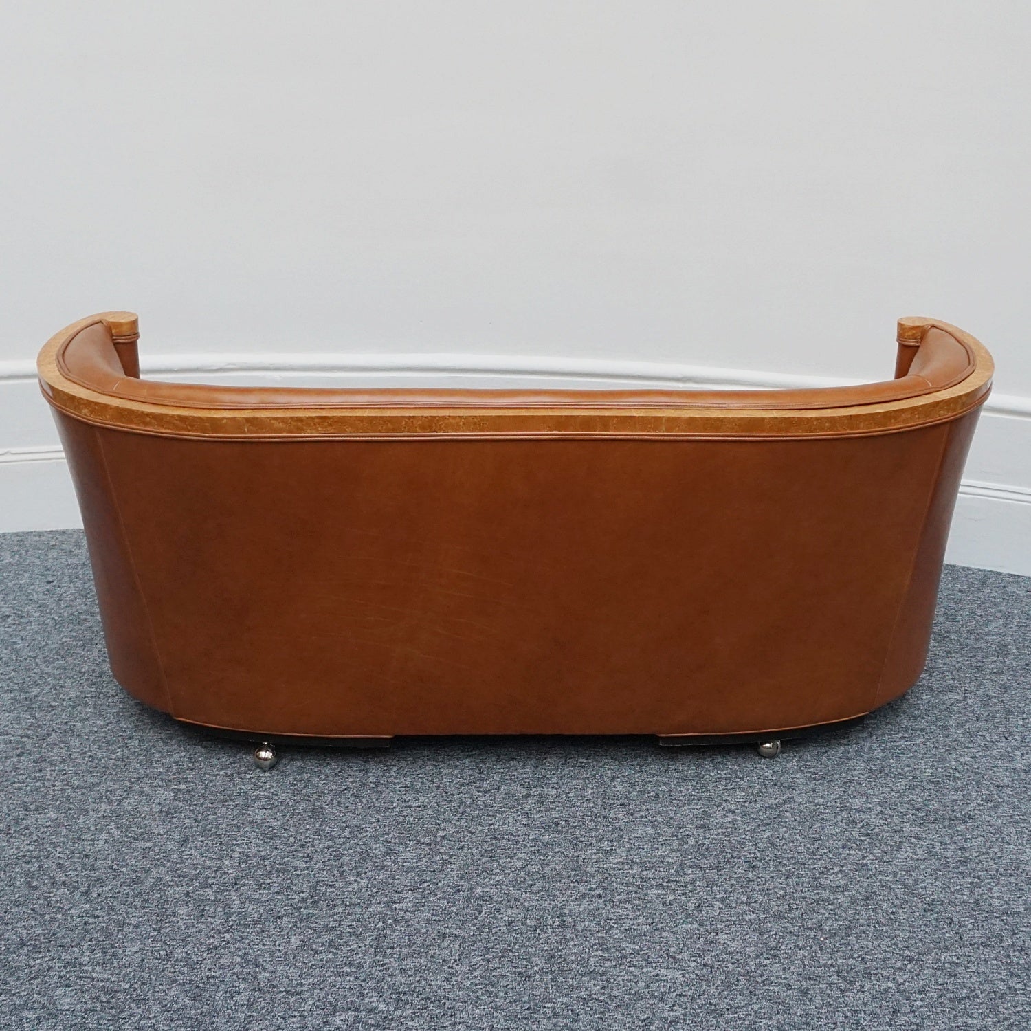 Art Deco Brown Leather and Birdseye Maple Club Sofa by Maurice Adams Circa 1930 Art Deco - Jeroen Markies Art Deco