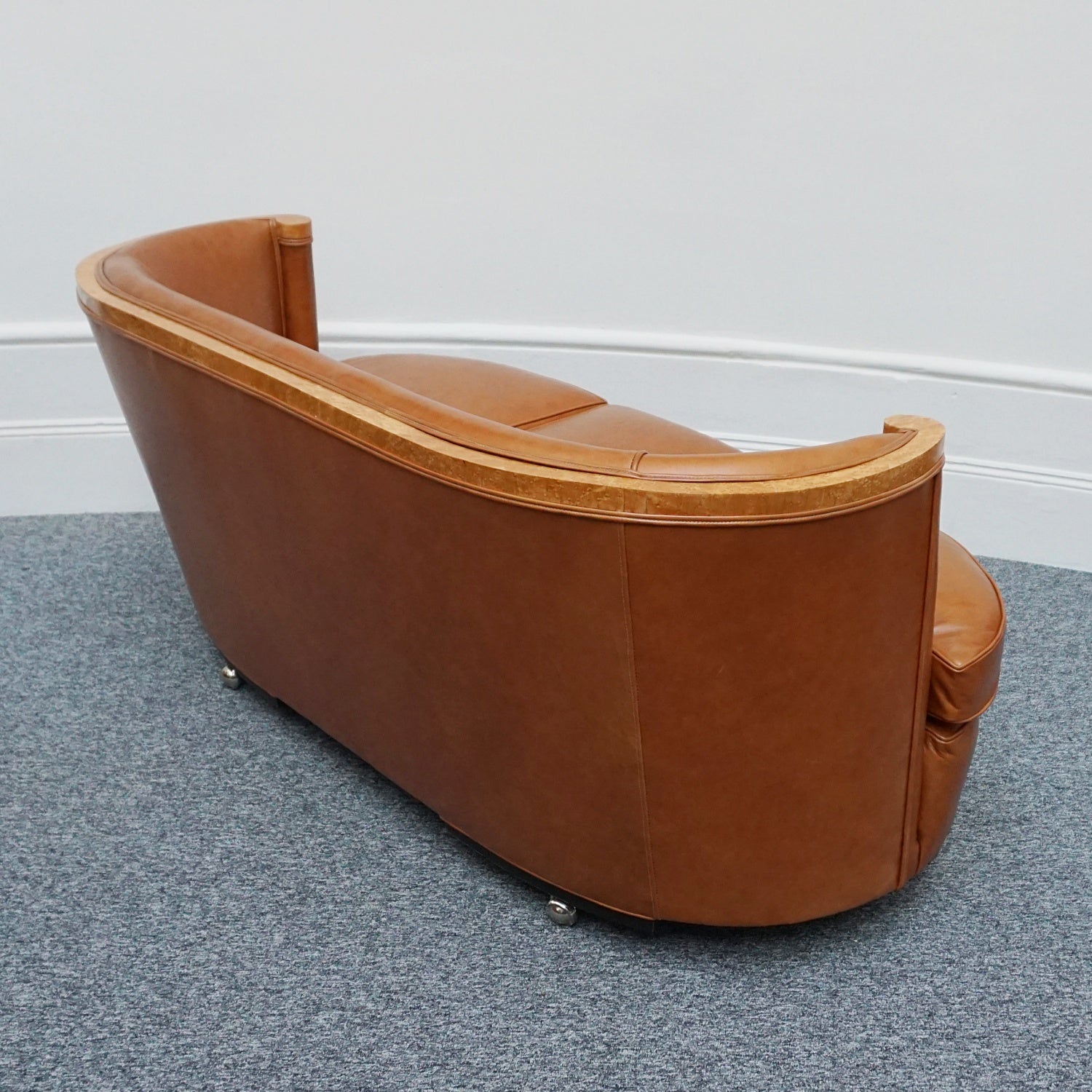 Art Deco Brown Leather and Birdseye Maple Club Sofa by Maurice Adams Circa 1930 Art Deco - Jeroen Markies Art Deco