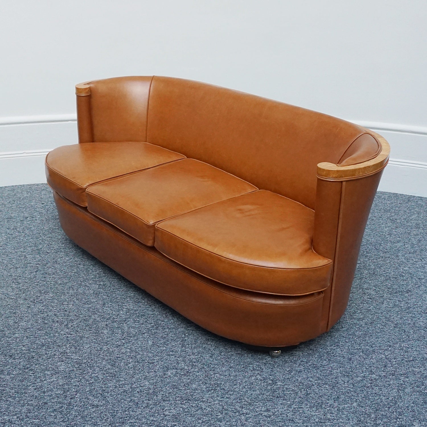 Art Deco Brown Leather and Birdseye Maple Club Sofa by Maurice Adams Circa 1930 Art Deco - Jeroen Markies Art Deco