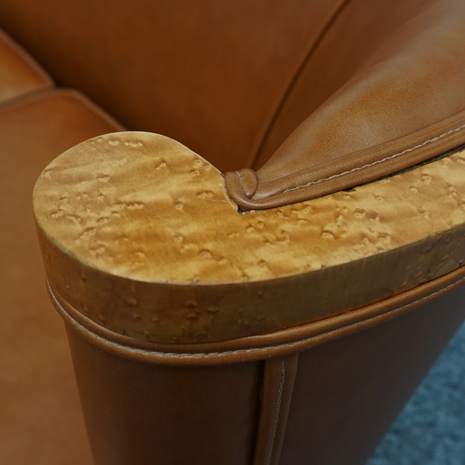 Art Deco Brown Leather and Birdseye Maple Club Sofa by Maurice Adams Circa 1930 Art Deco - Jeroen Markies Art Deco