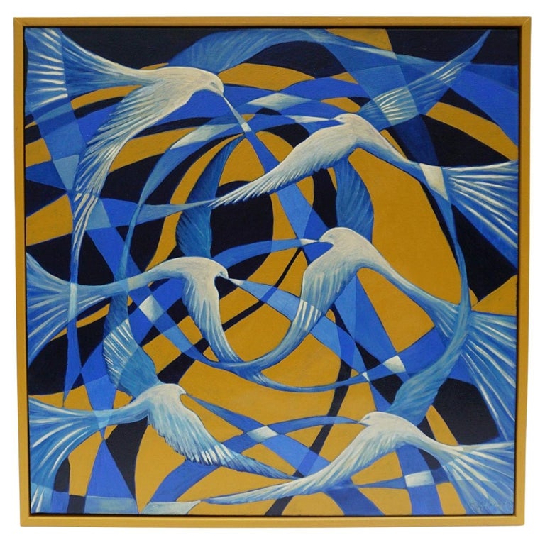 'Bluebirds' A Contemporary Art Deco Oil on Canvas Painting By Vera Jefferson - Jeroen Markies Art Deco