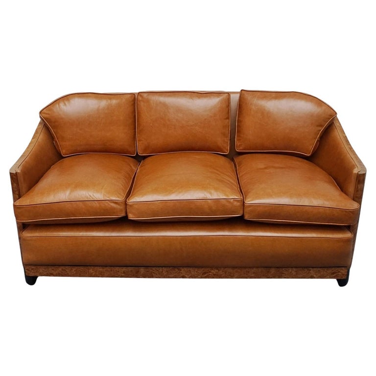 Vintage Art Deco Maurice Adams Club Sofa - Brown Leather and Walnut Sofa - Jeroen Markies Art Deco