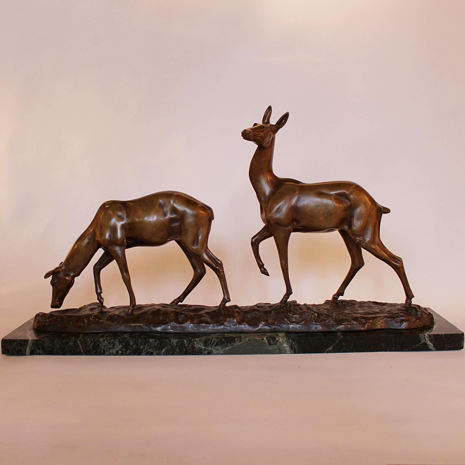 Art Deco bronze deer sculpture by Irene Rochard circa 1930