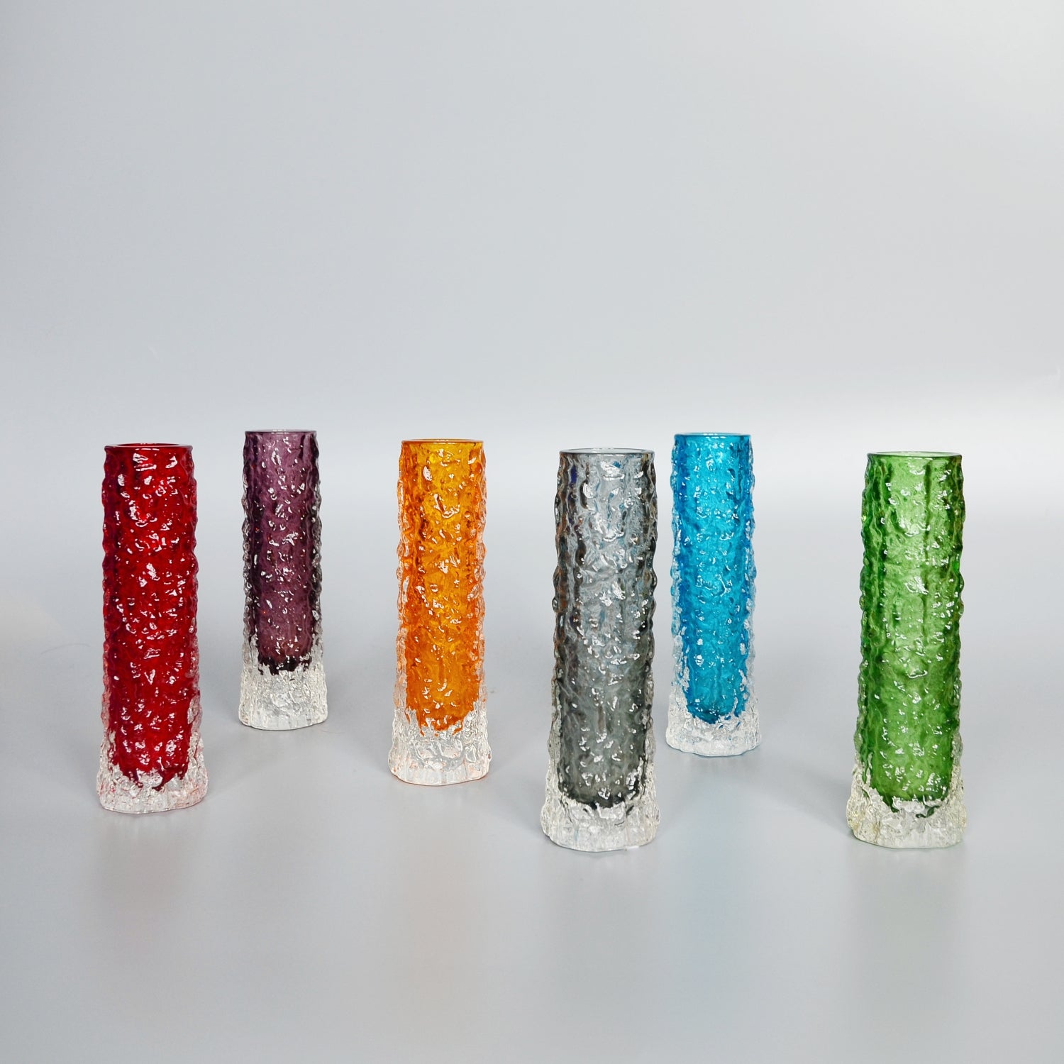 Collection of Six Textured 'Finger' Bark Vases
