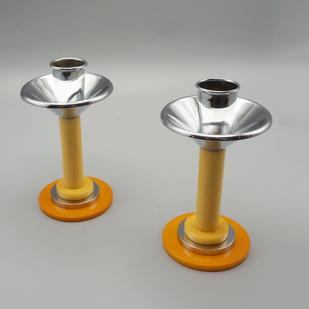 A Pair of Art Deco chromed metal candlesticks - Jeroen Markies Art Deco 