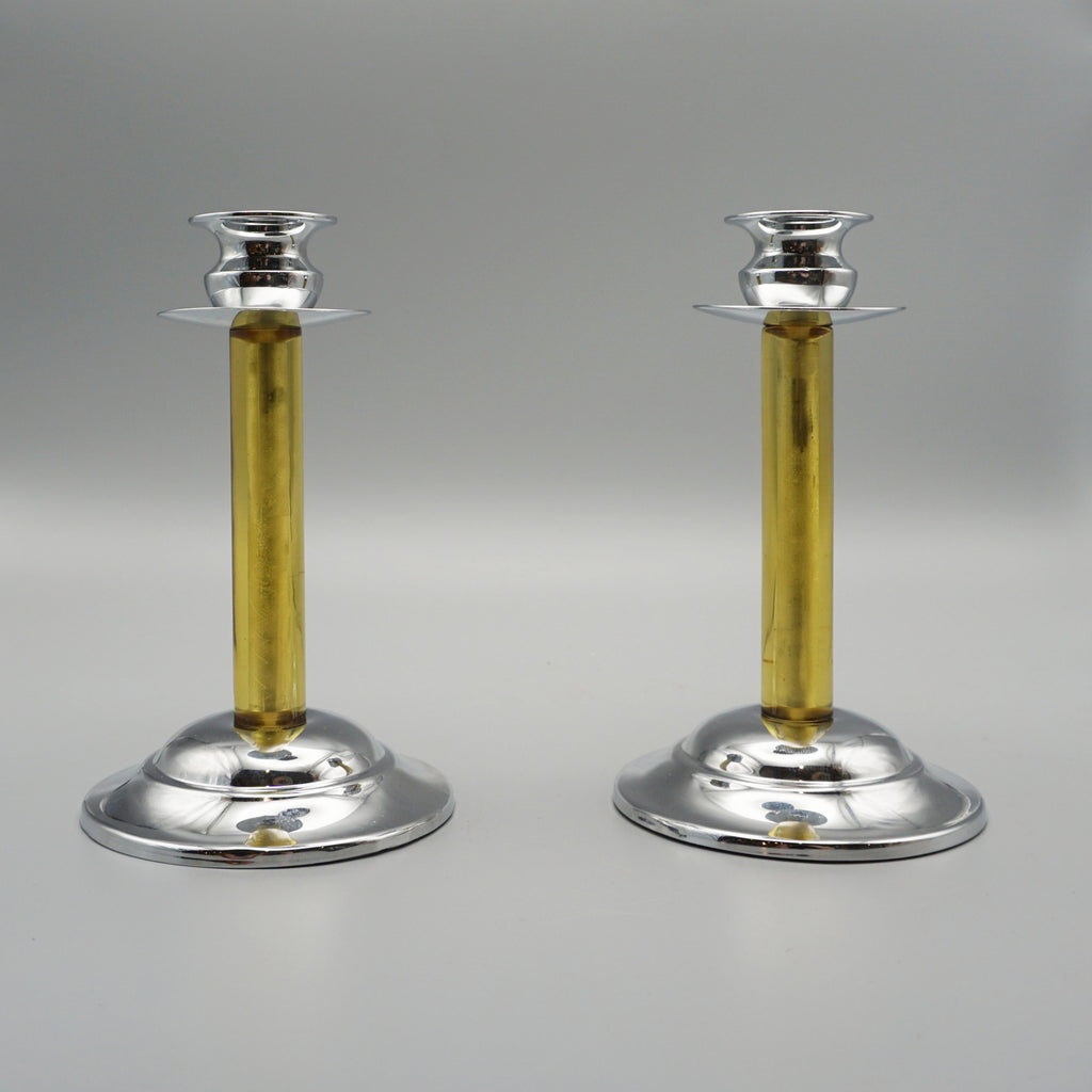  Pair of Art Deco bakelite and chromed metal candlesticks - Jeroen Markies Art Deco 
