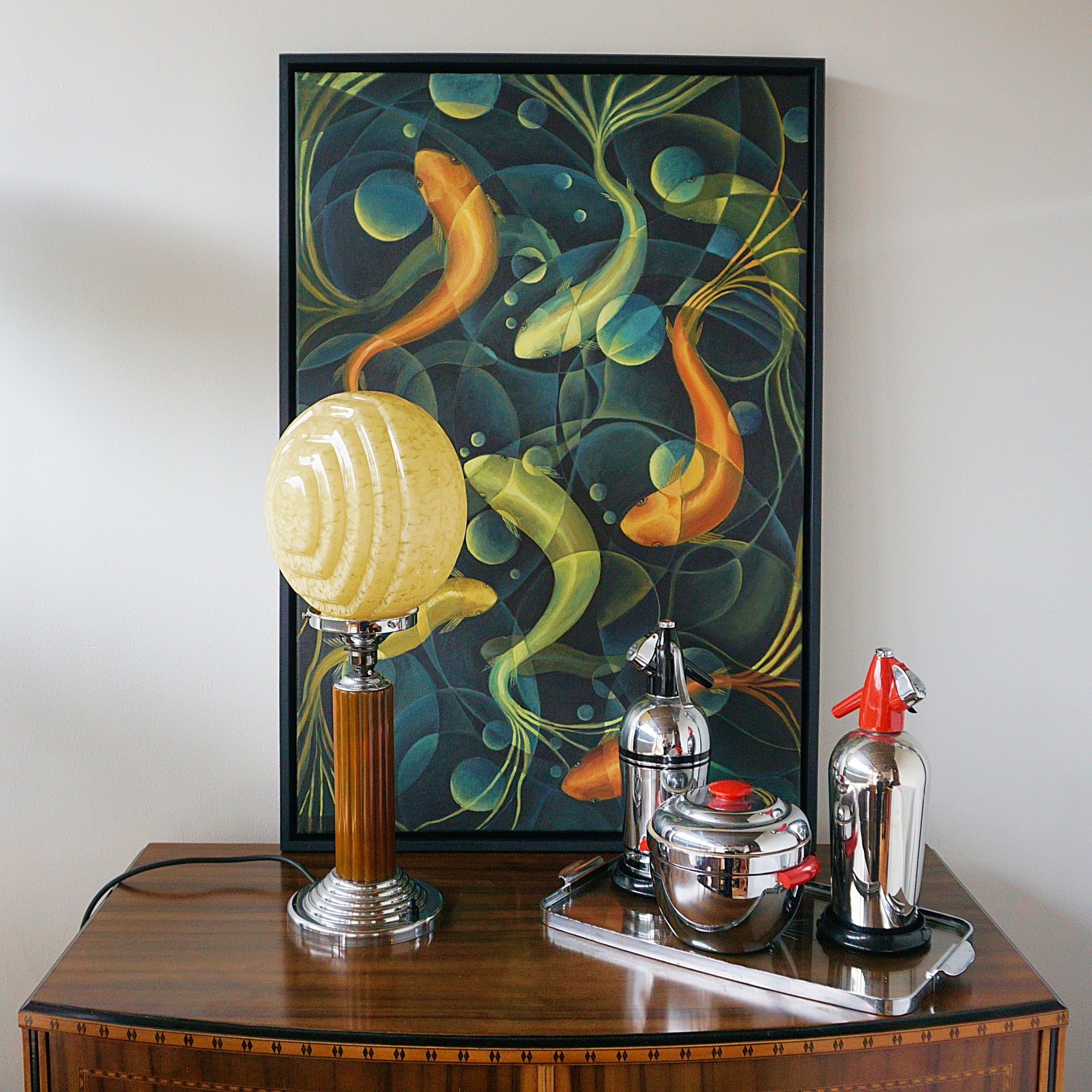 Vintage Art Deco Table Lamp - Bakelite and Chromed Metal - Jeroen Markies Art Deco